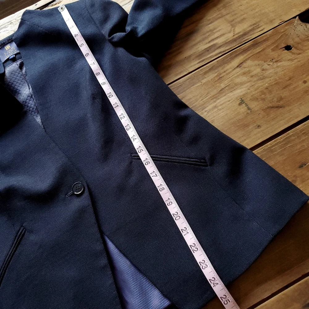 Marks & Spencer Women's Tailored Fit One Button Blue Blazer Size 12 - Picture 16 of 17